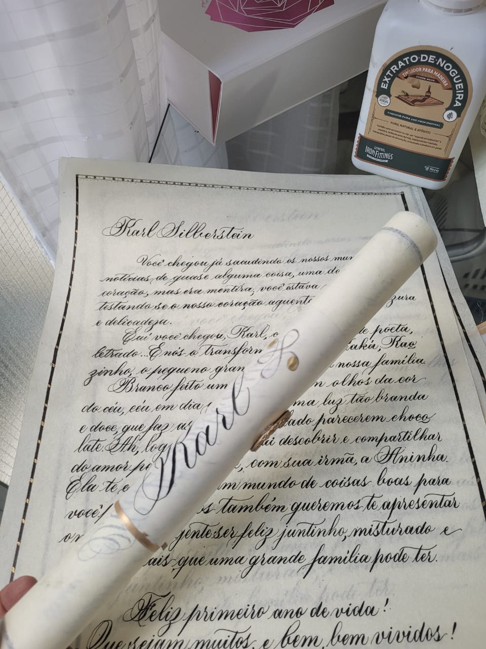 Carta caligráfica — primeiro ano de vida